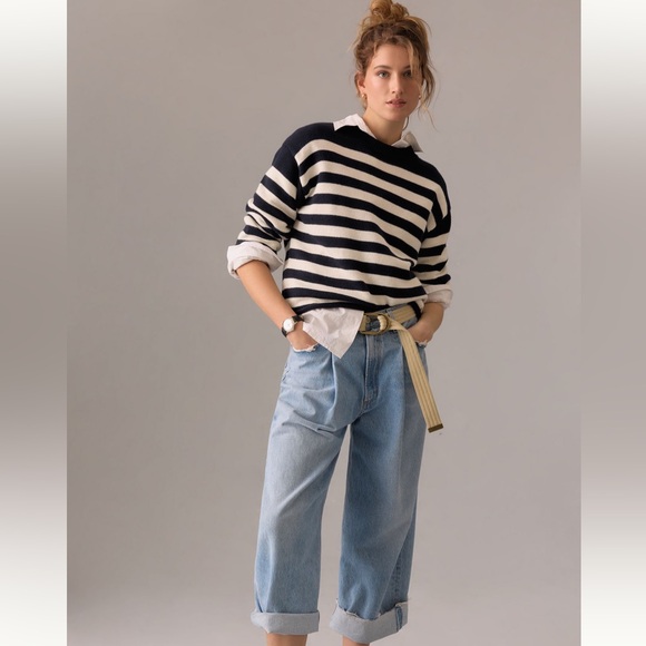 Anthropologie Velvet by Graham & Spencer Striped Crewneck Sweater EUC Small